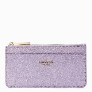 Kate Spade Large Slim Card Holder- Lilac Frost, Purple. Glitter Wallet